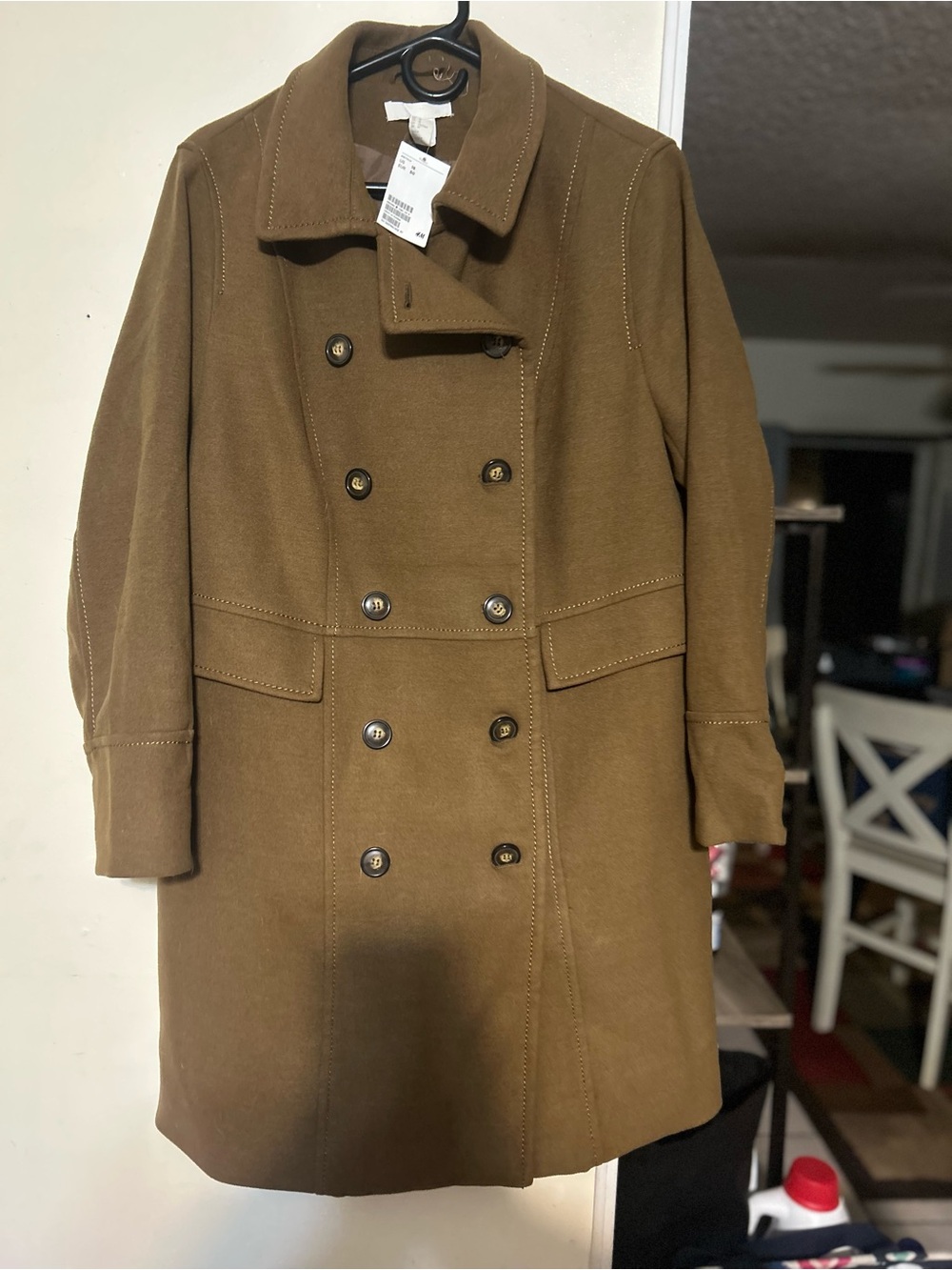 H&M Double-Breasted Pea Coat in Brown